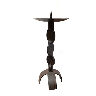 Brutalist Hand Forged Wrought Iron Candle Holder-NUX-971187