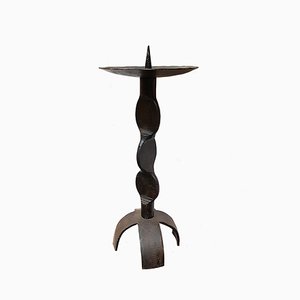 Brutalist Hand Forged Wrought Iron Candle Holder-NUX-971187