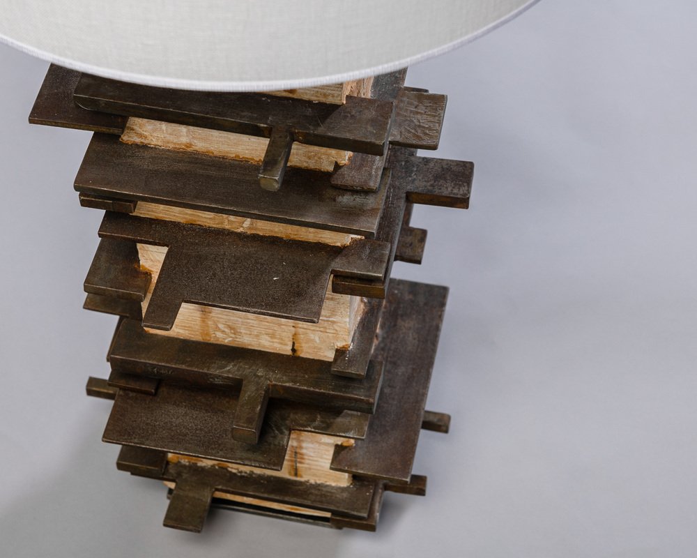 Brutalist Handcrafted Table Lamp in Concrete and Metal, 2020