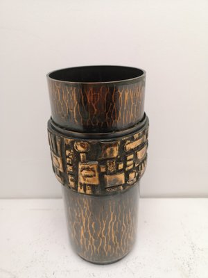 Brutalist Handmade Artisan Bronze and Hammered Copper Vase, 1970s-UWE-1168272