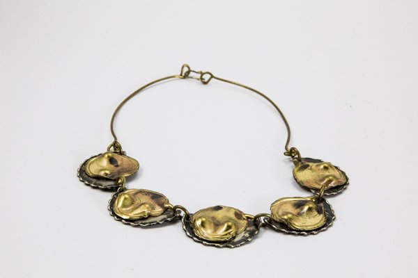 Brutalist Handmade Brass Necklace 1970s-UWE-798259