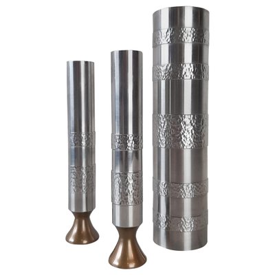 Brutalist Handmade Vases in Stainless Steel, Germany, 1970s, Set of 3-TDA-1376431