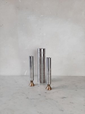 Brutalist Handmade Vases in Stainless Steel, Germany, 1970s, Set of 3-TDA-1376431