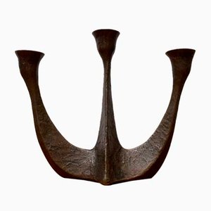 Brutalist Heavy Bronze 3-Arm Candleholder from Dalbeck, 1960s-UAH-1294650