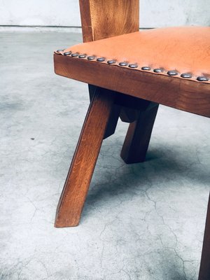 Brutalist High Back Low Stool in Oak and Skai, 1960s-RQV-2033210