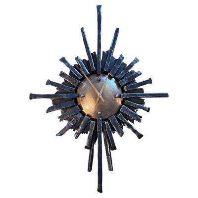 Brutalist Hollywood Regency Sunburst Metal Wall Clock, Germany, 1970s-QZ-1761406