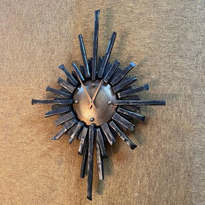 Brutalist Hollywood Regency Sunburst Metal Wall Clock, Germany, 1970s-QZ-1761406