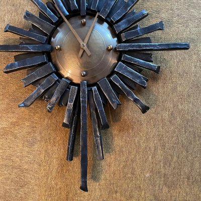 Brutalist Hollywood Regency Sunburst Metal Wall Clock, Germany, 1970s-QZ-1761406