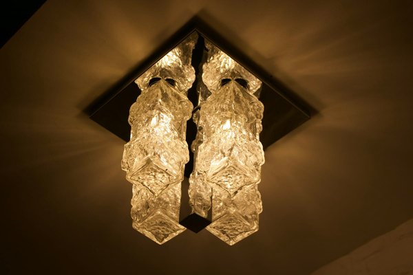 Brutalist Ice Glass Ceiling Light, 1970s-OWS-1795234