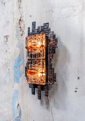 Brutalist Iron and Murano Glass Wall Light, Italy, 1960s-VCV-670140