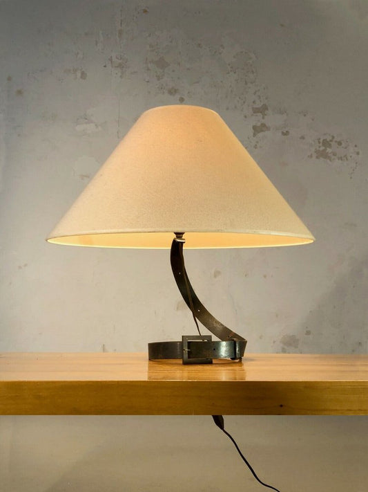 Brutalist Iron Belt Table Lamp, France, 1950s