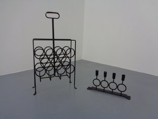 Brutalist Iron Magazine Rack and Candleholder, 1960s, Set of 2-RDW-1357515