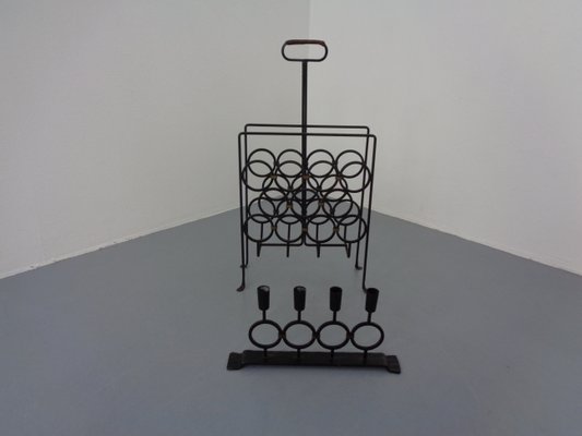 Brutalist Iron Magazine Rack and Candleholder, 1960s, Set of 2-RDW-1357515