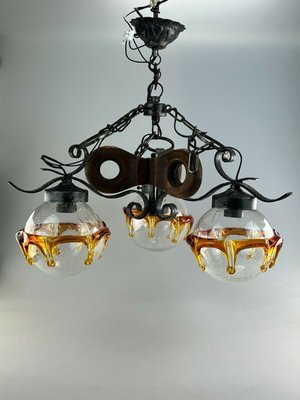 Brutalist Iron & Murano Glass Ceiling Lamp, 1960s-EJL-1175369