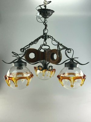 Brutalist Iron & Murano Glass Ceiling Lamp, 1960s-EJL-1175369