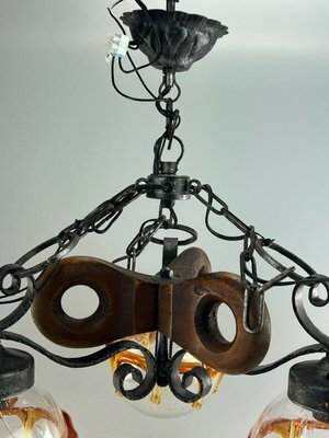 Brutalist Iron & Murano Glass Ceiling Lamp, 1960s-EJL-1175369