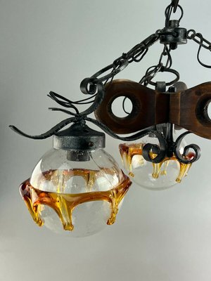 Brutalist Iron & Murano Glass Ceiling Lamp, 1960s-EJL-1175369