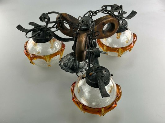 Brutalist Iron & Murano Glass Ceiling Lamp, 1960s-EJL-1175369