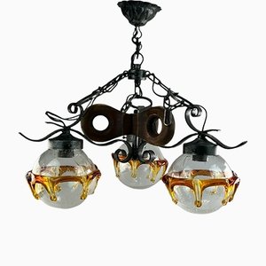 Brutalist Iron & Murano Glass Ceiling Lamp, 1960s-EJL-1175369