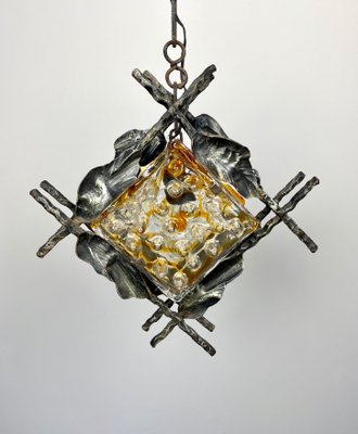 Brutalist Iron Murano Glass Pendant by Tom Ahlström & Hans Ehrlich, Sweden, 1970s-LYQ-1171533