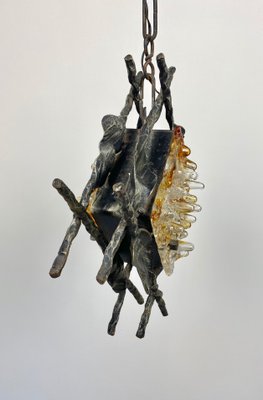 Brutalist Iron Murano Glass Pendant by Tom Ahlström & Hans Ehrlich, Sweden, 1970s-LYQ-1171533