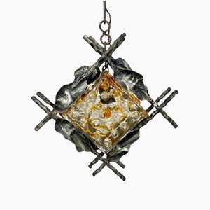 Brutalist Iron Murano Glass Pendant by Tom Ahlström & Hans Ehrlich, Sweden, 1970s-LYQ-1171533