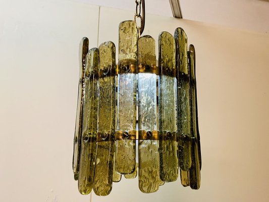 Brutalist Italian Wrought Iron, Glass & Gold Ceiling Lamp, 1970s-PYR-840861