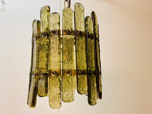 Brutalist Italian Wrought Iron, Glass & Gold Ceiling Lamp, 1970s-PYR-840861