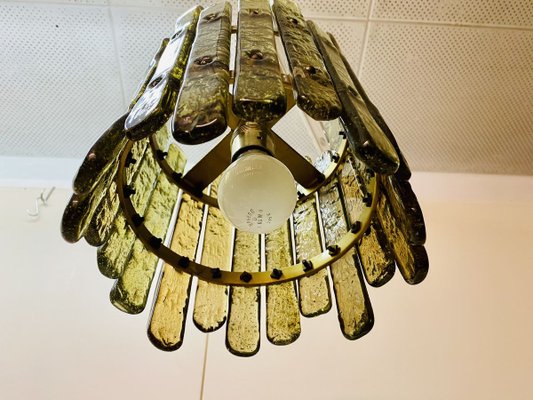 Brutalist Italian Wrought Iron, Glass & Gold Ceiling Lamp, 1970s-PYR-840861