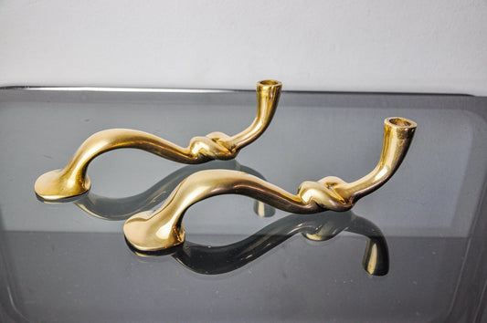 Brutalist Knot Candlesticks in Brass, Italy, 1970, Set of 2