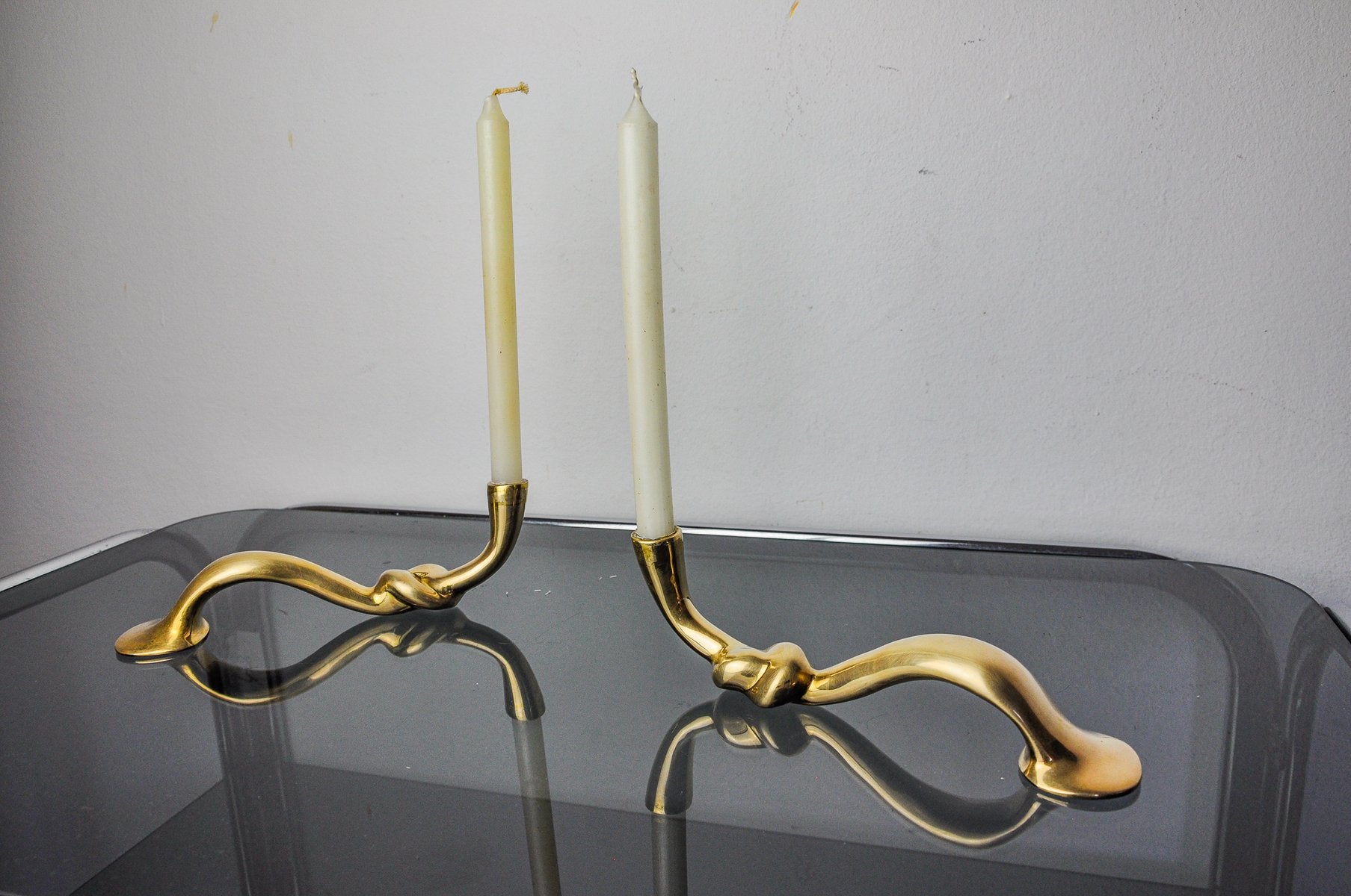 Brutalist Knot Candlesticks in Brass, Italy, 1970, Set of 2