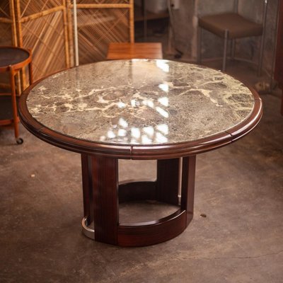 Brutalist Marble & Rosewood Dining Table, 1970s-QVY-1398964