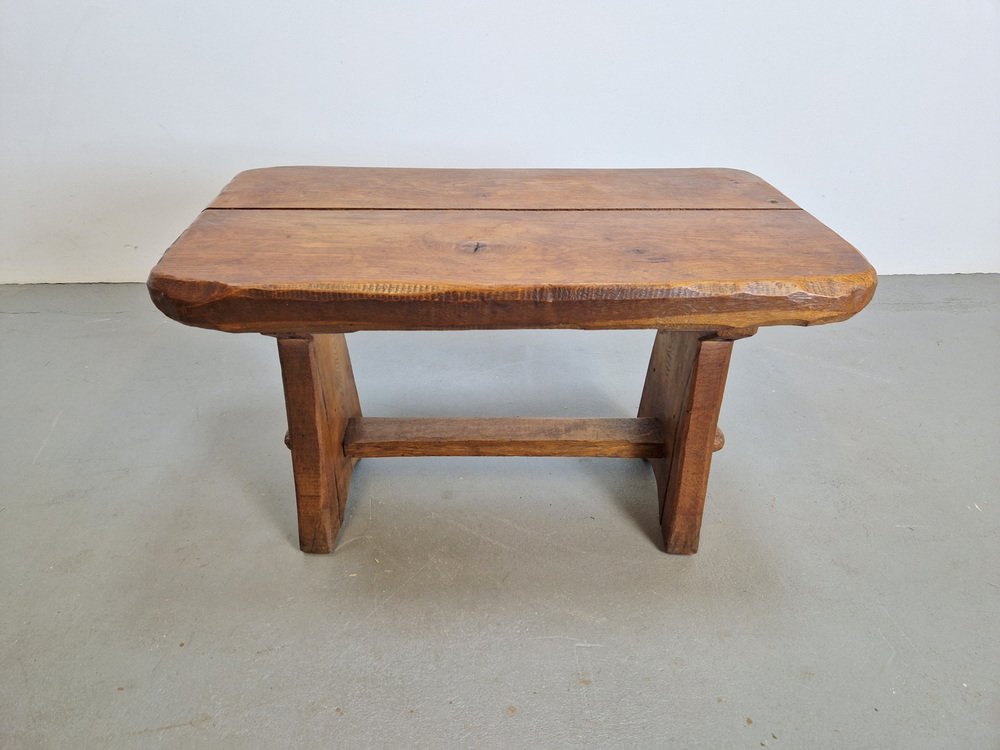 Brutalist Massive Oak Side Table Rectangle, France, 1950s