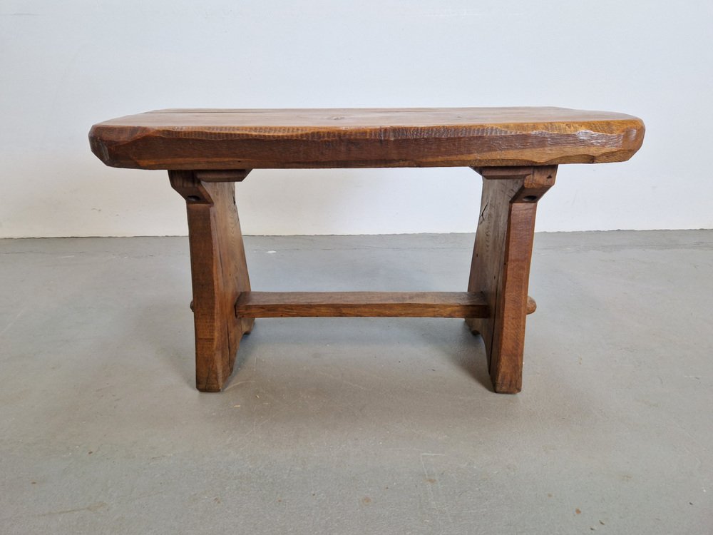 Brutalist Massive Oak Side Table Rectangle, France, 1950s