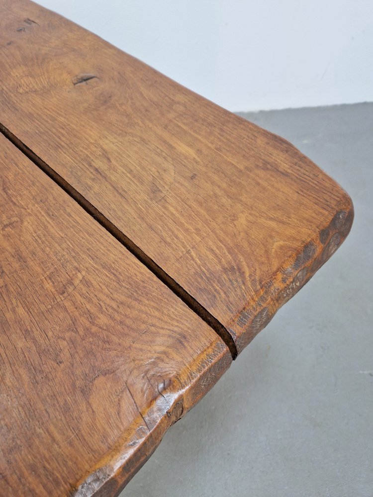 Brutalist Massive Oak Side Table Rectangle, France, 1950s