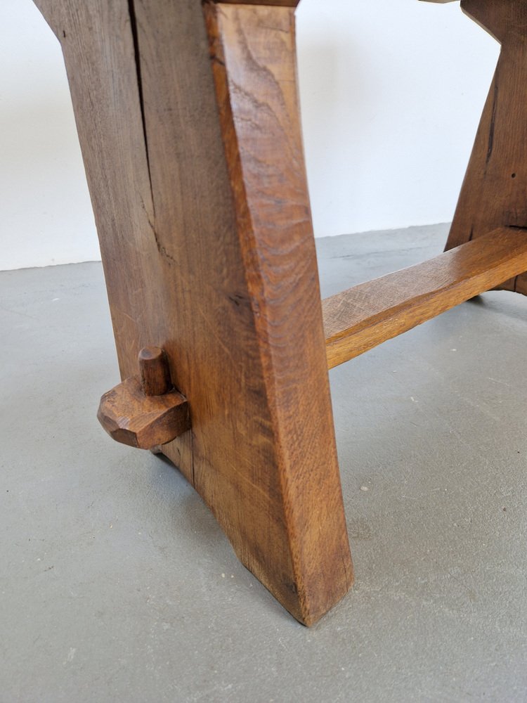 Brutalist Massive Oak Side Table Rectangle, France, 1950s