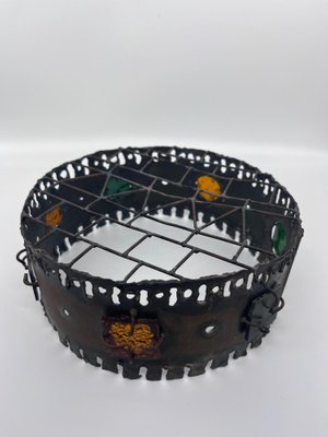 Brutalist Metal and Glass Basket, 1970s-AVC-1369560