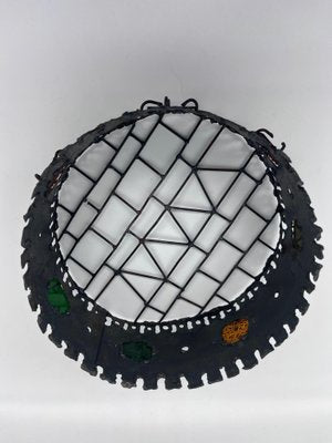 Brutalist Metal and Glass Basket, 1970s-AVC-1369560