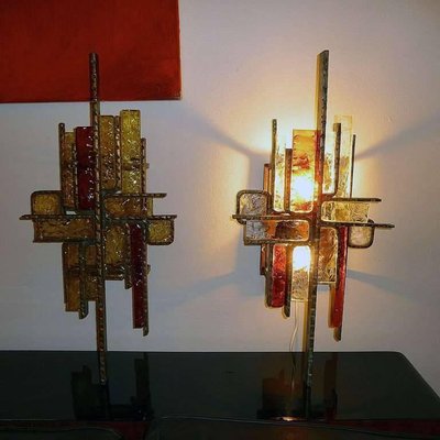 Brutalist Metal and Glass Sconces, 1960s, Set of 2-YGE-590393