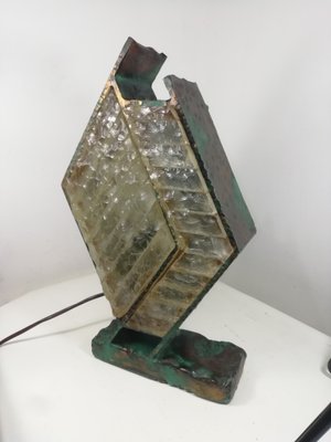 Brutalist Metal and Glass Table Lamp, Italy, 1960s-HNE-2040393