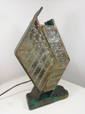 Brutalist Metal and Glass Table Lamp, Italy, 1960s-HNE-2040393