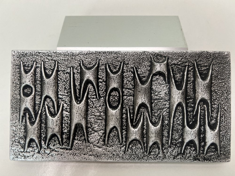 Brutalist Metal Door Handle with Relief Pattern, 1970s