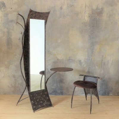 Brutalist Metal Mirror with Side Chair-WK-767956