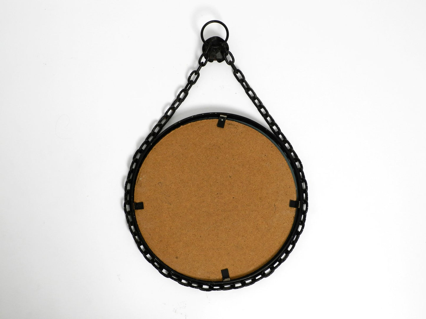 Brutalist Mid-Century Design Wall Mirror with Wrought Iron Frame and Chain