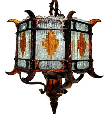 Brutalist Murano Glass & Hammered Metal Pendant Lamp, 1970s-FIP-1174447