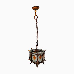 Brutalist Murano Glass & Hammered Metal Pendant Lamp, 1970s-FIP-1174447