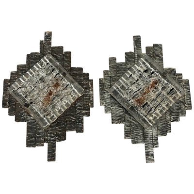 Brutalist Murano Glass Wall Sconces, Italy, 1970s, Set of 2-LYQ-1171701