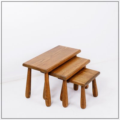 Brutalist Nesting Tables in Oak, 1960s, Set of 3-NYF-2024134