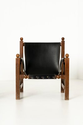 Brutalist Oak and Faux Leather Chairs in the Style of Charles Dudouyt, 1950s, Set of 2-UQV-1424500