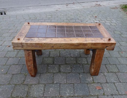 Brutalist Oak, Ceramic and Metal Coffee Table-AWL-1128496